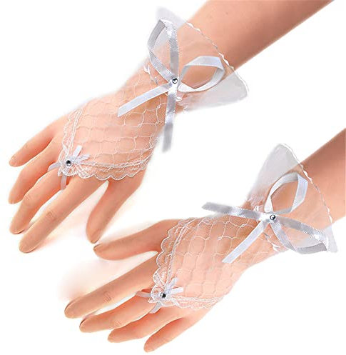 GIVBRO Fischnetz-Spitzenhandschuhe, fingerlose Fäustlinge, Schleife, Brauthandschuhe, Zubehör für Frauen, Party, Bar, Hochzeit, Kleid Up, Beige