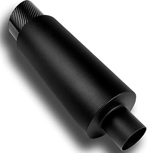 Q1-TECH, Universal 4 Carbon Fiber Slant Tip JDM N1 Style Muffler Hi Flow Black Stainless Steel Weld-On 3.0 Inlet, Muffler, Removable Silencer Pre-attached