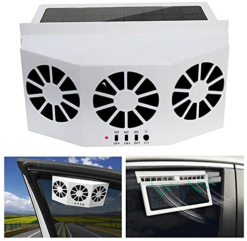 Solar Window Ventilation Exhaust Fan, Riloer Solar Car Ventilation Exhaust Fan Dispel Odor, Black/White