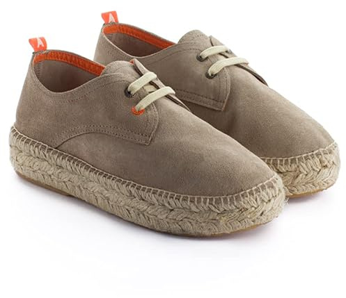 Alpargatas Mujer Plana Plataforma de Yute y Piel. Esparteñas Cordones Zapatillas Casual Verano Hecha a Mano en España Flexible Suave y Transpirable