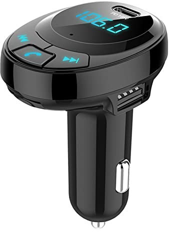 Transmetteur FM Bluetooth, Adaptateur Bluetooth Voiture, transmetteur FM d'autoradio, Chargeur de Voiture, Allume-Cigare avec Fonction Mains Libres/Mesure de Tension, Prend en Charge TF et clé USB