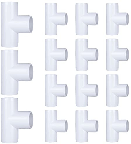 16 Pack 1 Inch 3 Way Tee PVC Pipe Fittings, PVC Fitting Connectors Furniture Build Grade SCH40 Elbow Fitting for DIY Shelf Garden Storage Frame (Socket x Socket x Sockets)