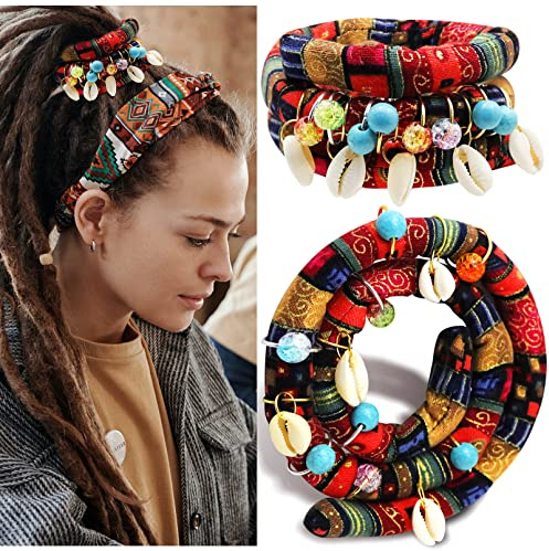 28 Pieces Spiral Lock Hair Tie Dreadlock Accessories Set, 2Pcs Colorful Bendable Wire Ponytail Holders, 26Pcs Shell Beads Pendant Jewerly for Women Men Thick Hair Ties Red