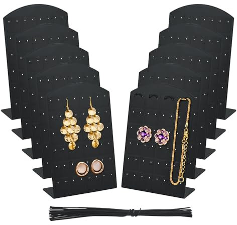 JINTANG 10 PCS ohrringhalter, 48 Löcher ohrringständer Display Ständer L-förmige ohrringe aufbewahrung Kunststoff-Display stehen,Ohrring Organizer Display Ständer mit 30PCS DIY Kabel (schwarz)