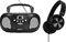 groov e Orginal Boombox & Headphone Bundle - Portable CD Player with Radio, Stereo Headphones, 3.5mm Aux Port, & Headphone Socket - LED Display, 2 x 1.2W Speakers - Battery or Mains Powered - Black
