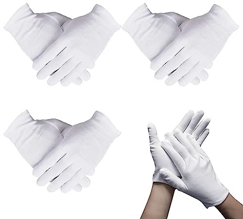 3 Paar Baumwollhandschuhe Weiß, Care Schutzhandschuhe, Wiederverwendbare Baumwollhandschuhe, Atmungsaktiv Arbeitshandschuhe für Schmuck Untersuchen, Trockene Hände, Tägliche Arbeit