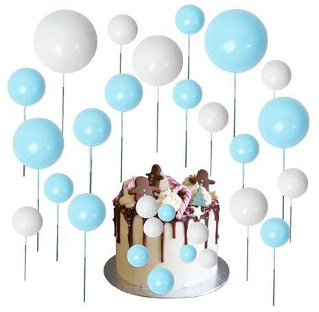 40 Pieces Mini Balloon Cake Toppers, Cake Ball Foam Balls Cake Decoration for Birthday, Baby Shower, Wedding Party(White, Blue)