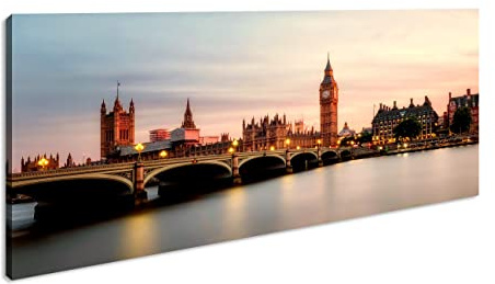 Leinwandbild Skyline von London – Erhabene Großstadt Panorama Format: 80x40 cm XXL Kunstdruck Bild auf Keilrahmen/Wandbild/Wohnzimmer Deko