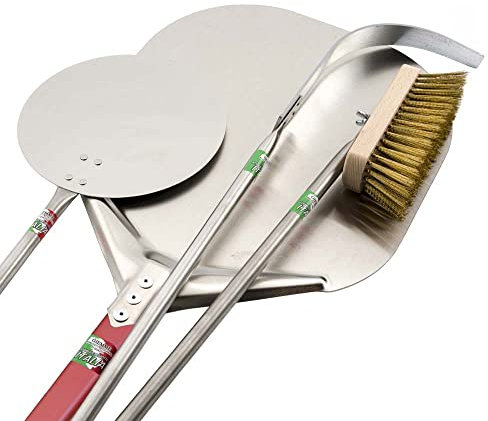 GIEMME Pelle à Pizza - Lot professionnel de pelles à pizza en aluminium et en acier – pour pizzas de 36 cm ø et fours profonds 100/110 cm