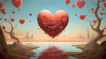 Acryl-Bild 50 x 30 cm: Valentinstag-Hintergrund mit rotem Herzen und Baum. 3D-Rendering (208729300)