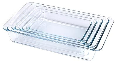 HUSANMP Basic Set of 4 pcs Tempered Nesting Glass Baking Pan Set, Glass Baking Dish Set. Oven, Microwave, Refrigerator and Dishwasher Safe - 1L, 1.7L, 2.8L, 4.2L