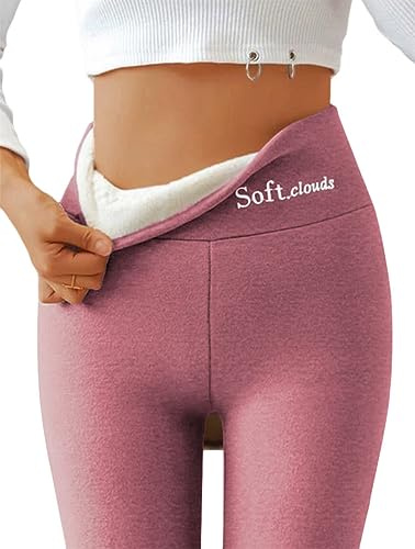 ORANDESIGNE Leggings Donna Invernali Leggins Felpati Fodera in Pile a Vita Alta Caldi Leggings Pantaloni Termici Lunghi Pantacollant Elasticizzati Spessi Inverno A Rosa S