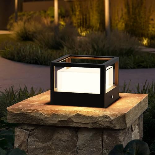 FREEUP LED Luce da giardino per esterni, IP65 Luce di dissuasione per giardini in alluminio, 15W Lampada da giardino quadrata bianca calda con base, L 16 x W 16 x H 12 cm