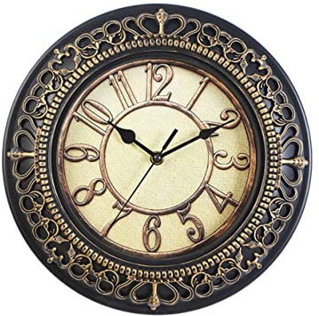 HOMSFOU Große Geräuschlose Wanduhr mit Vintage-zifferblatt und Erhabenen Ziffern Dekorative im Europäischen Stil für Wohnzimmer Schlafzimmer Küche Gold