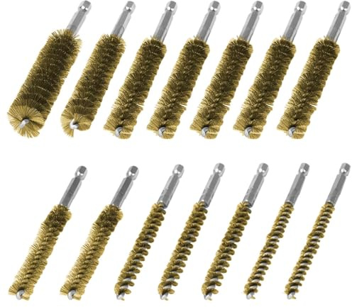 MOCNT 14 Pièces Brosse Metallique Laiton Brosse à Trous Brosse de Nettoyage Brosses à Pistolet Brosse d'alésage pour Perceuse Brosse à Tuyaux pour Chaudière