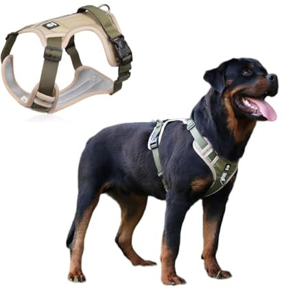 EBLIN Hundegeschirr mit Griff Reflektierend Hundegeschirr Gepolstert Brustgeschirr No Pull Geschirr Verstellbares Truhen von großen, mittleren und kleinen aufgeschirre für Hunde Q5 (Khakifarbe, L)