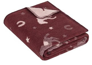 s.Oliver Kinderdecke 100x150 cm - Baumwollmix, Made in Germany, warm & waschbar, Kuscheldecke Kinder Pferd rosa rot
