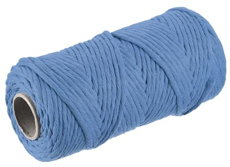 sourcing map Baumwollseil, gedreht, geflochten, einsträngig, 100 m, 4 mm Durchmesser, für Wandbehang, Pflanzenaufhänger, Stricken, Makramee-Knoten, Graublau