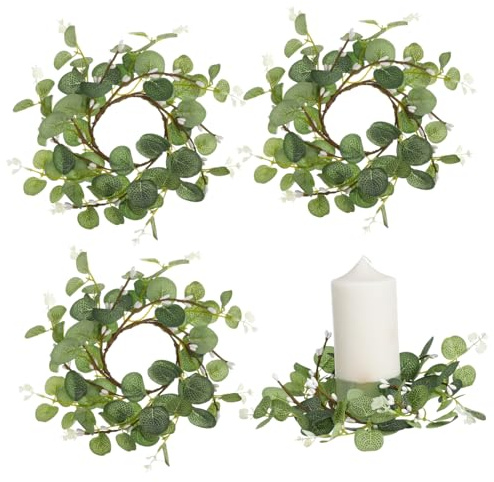 Cabilock 3 Sätze Eukalyptus-Kranz Kleine Kränze Für Schränke Kerzenkranz Aus Grünem Blatt Miniaturkränze Kerzenständer, Kränze, Ringe Kleiner Osterkranz Green Kunststoffstange 4 Stück * 3