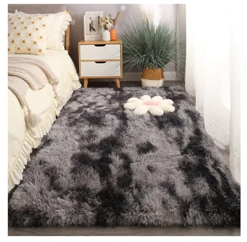 GOUSANG Teppiche Wohnzimmer 80 x 150 cm Wolle Bettvorleger Fell Optik Nachahmung Wolle Bettvorleger Sofa Matte Kunstfell Nachahmung, Dunkelgrau