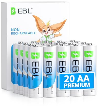 EBL AA Batteries 20 Pack Non-Rechargeable 1.5V Alkaline Double A Batteries, Long-Lasting Alkaline AA Battery for Household Devices, 10-Year Shelf Life