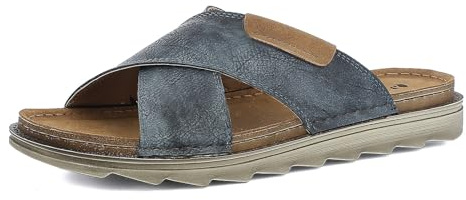 inblu Homme Ciabatte Uomo Ecopelle A Fasce Incrociate Con Plantare in Vera Pelle Sandales à Bande, Bleu, 42 EU