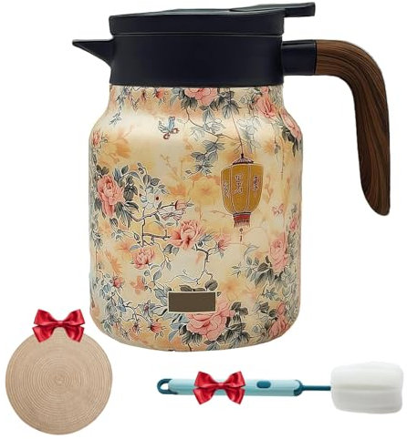 Doresty - Cafetière isotherme en acier inoxydable - 1000 ml - Avec motif floral vintage et passoire à tisane intégrée - Pichet isotherme pour boissons chaudes - Technologie de filtration double +