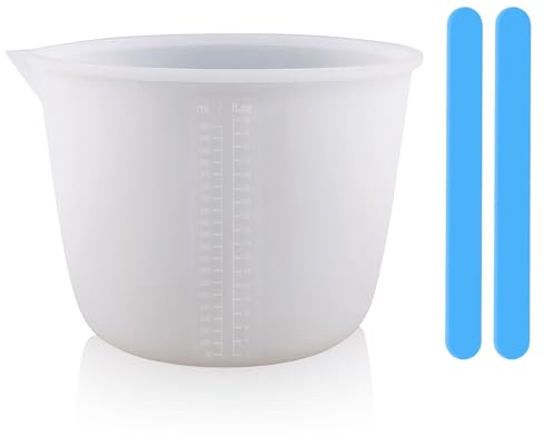 Tazza di Misurazione in Silicone 1000 ml – Misurino Graduato Riutilizzabile con Bastoncini per Miscelazione, Set per Resina Epossidica, Stampi, Fai da Te, Cucina e Laboratorio