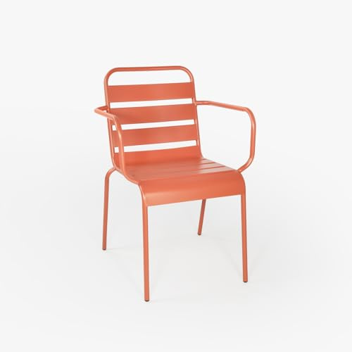 Vaukura Silla Exterior Acero Resistente para jardín, terraza, Patio o balcón–Silla metálica Moderna Sillon apilable de Exterior Duradera y Decorativa –Isia (Rojo Coral)