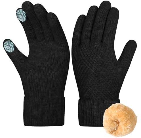 Srvak Damen Winterhandschuhe, Touchscreen Handschuhe mit Fleecefutter, Warm Strickhandschuhe (Schwarz)