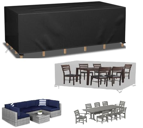 Copertura per tavolo da esterno in tessuto Oxford 420D, 360 x 340 x 70 cm, impermeabile, antivento, antipolvere, protezione per mobili da giardino, barbecue, patio, con coulisse.