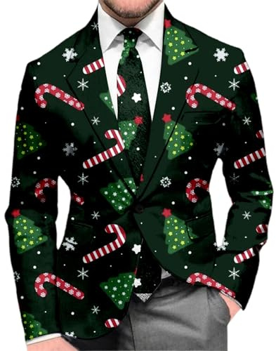 RUMAOZIA Giubbotto natalizio da uomo, divertente motivo natalizio, blazer business, giacca slim fit, Xmas per feste, sport, blazer di Natale, abbigliamento invernale per uomini