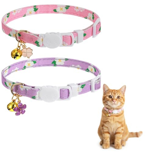 Ouligay 2 Stück Katzenhalsband mit Sicherheitsverschluss,Verstellbar Halsband Katze Kitten, Abreißbares Katzenhalsband Reflektierende Katzen Halsbänder, Verstellbar Kitten Halsband cat Collar 21-32cm
