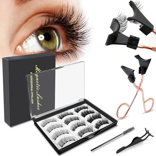 Magnetische Wimpern Set, 3 Paar Stile Wiederverwendbare Wimpern Magnetisch ohne Kleber - Mit Applikator-Zangen für Einfache Anwendung - Natural, Dramatic & Doll Look (Schwarz)