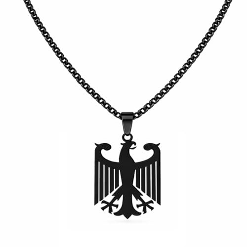 LAKJUOZ Deutsche Adler Kette, Deutschland Wappen Kette, Edelstahl (Schwarz)