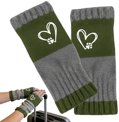 Kvinnor vinter stickade fingerlösa handskar, hjärta broderade färgblock splits halv, stickade fingerlösa handskar, handledsvärmare, tecknade vantar för vinter kallt väder arbete skriva kallt