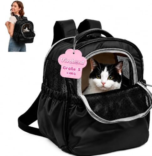Hundetasche für Kleine Hunde 4kg, Atmungsaktive Katzenrucksack mit Netzfenster, Tragbare und Faltbare Hundrucksack, Modischer und Leichte Katzentasche, Haustier Rucksack Geeignet für Reisen, Schwarz