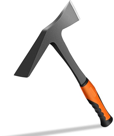 Forged Brick Hammer - 28oz Masonry Hammer, Geologist Rock Pick with Pointed Tip, Heavy Duty Bricklayer & Mason Tool with Forged Steel Construction & Shock Reduction handle (flat & axe)