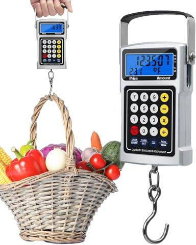 Digitale Personenwaage, tragbar und multifunktional, Fischwaage mit Maßband, für Gepäck, Jagd, Reisen, Outdoor, Einkaufen, Haus, Bauernhof, Markt, Männer, Frauen
