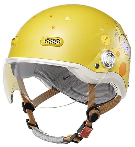 Casco De Moto Abierto para Niños Homologado ECE 22.06, Casco Jet para Moto Infantil con Visera Solar, Casco para Ciclomotor para Niños Y Niñas De 3 A 12 Años. G,48-54cm