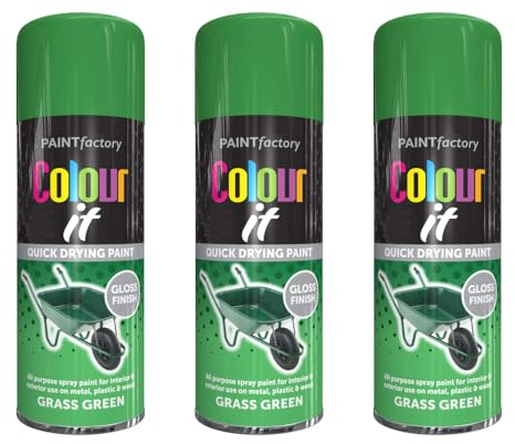 Paint Factory Colour It Grass Green Gloss Spray Paint, Quick Drying, All-Purpose for Metal, Plastic and Wood, 400ml, Pack of 3