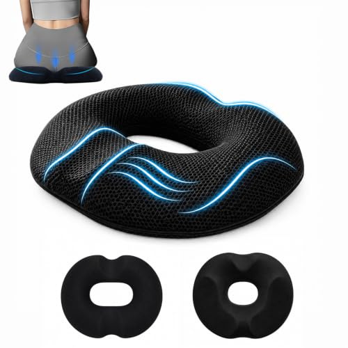 Dutiqozad Hämorrhoiden Coussin d'assise en Anneau - Housses en Tissu Pelucheux et Maille, Coussin orthopédique pour Coccyx en Mousse à mémoire de Forme pour Chaise de Bureau et Voiture