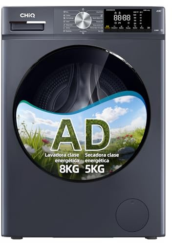CHiQ CW85862HX Lavadora Secadora Carga Frontal 8/5kg, Motor Inverter 1400 RPM, 15 Progr., Lavado Smart One-Touch, Vapor y Antialérgico, Tambor 530mm, Puerta 33cm, Gris [Clase A/D]