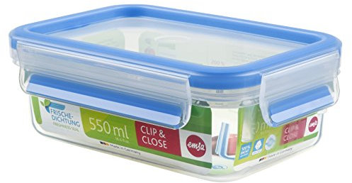 Emsa 508538 rettangolare contenitore di alimento con coperchio, 0.55 litri, trasparente / blu, Clip & Chiudi