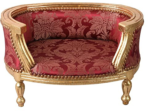 PALAZZO INT Hundebett „Marie Antoinette“ | Barock Hundesofa aus Holz im Antik-Look | Luxuriöses Tiermöbel für kleine Hunde wie Mops & Bully | Handgearbeitet, Maße ca. 70×47×40 cm, Sitzhöhe 23 cm