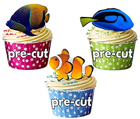 AK Giftshop PRE-CUT Tropical Fish Party Pack - Edible Cupcake Toppers/Cake Decorations (Pack of 36)