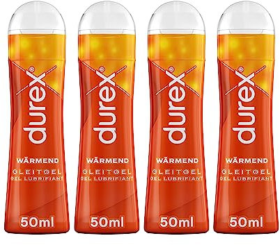 Durex Gleitgel Wärmend - Gleitmittel auf Wasserbasis für Sex, wärmende Effekte & angenehme Gleitfähigkeit – Kondomgeeignet (4 x 50 ml)