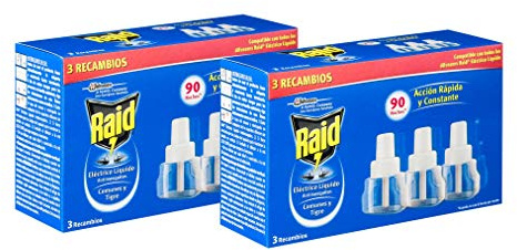 Johnson RAID Recharge Electrique Liquide, de Appareil anti moustiques pour 90 nuits – 2 Paquets de 3 x 47.83 Gr – totale : 287 Gr