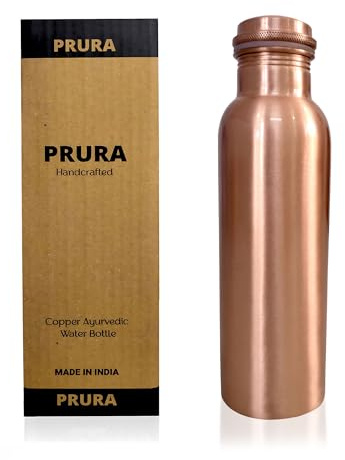 PRURA, ayurvedische Kupfer-Wasserflasche, auslaufsicheres naturreines Kupfergefäß 900ml/30oz Design 8