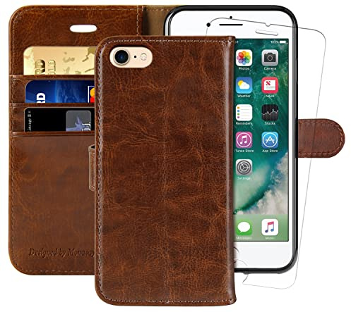 MONASAY iPhone 7/8/SE 2020/2022 Wallet Case, Flip Folio Leather Cover with RFID Blocking Brown